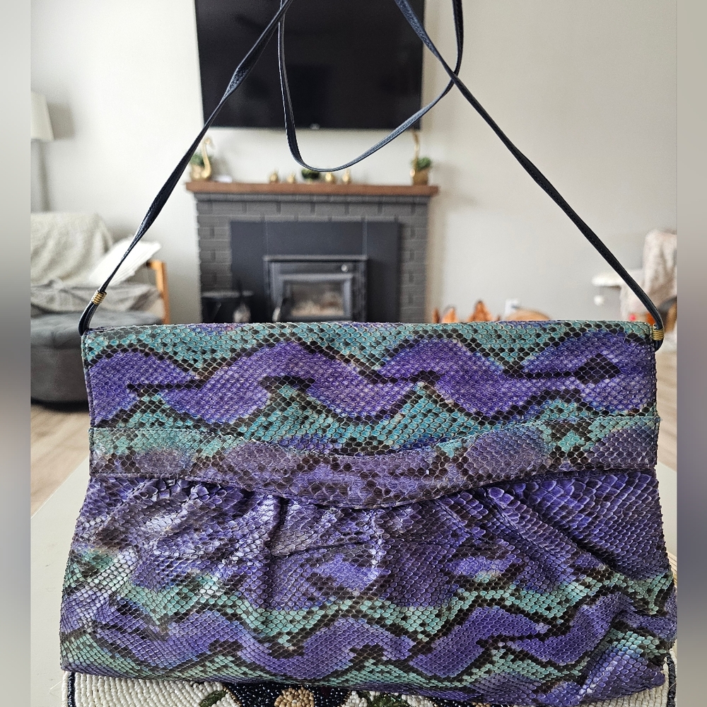Vintage Purple and Teal Snakeskin Clutch